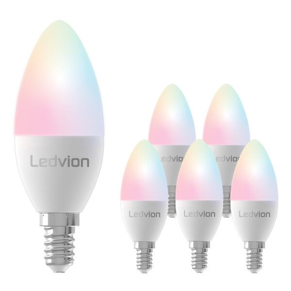 Ledvion Bombilla Inteligente RGB+CCT LED E14 - WiFi - Regulable - 8W  - 6 pack