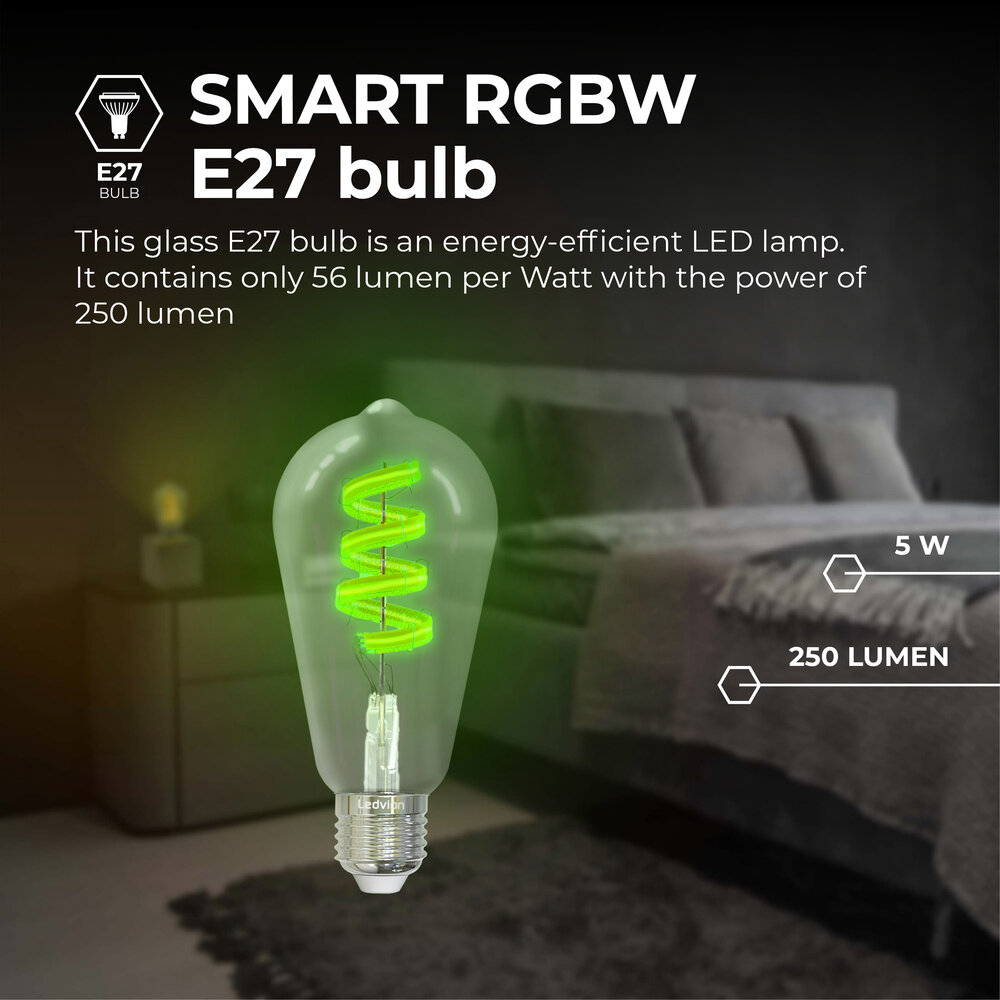 Ledvion Bombilla Inteligente RGB+1800K Filamento E27 - WiFi - Regulable - 5W