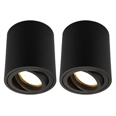 2x Focos de Superficie LED Regulables - Redondos - Negros - 5W - 2700K - Inclinables - IP20