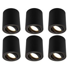 6x Focos de Superficie LED Regulables - Redondos - Negros - 5W - 2700K - Inclinables - IP20