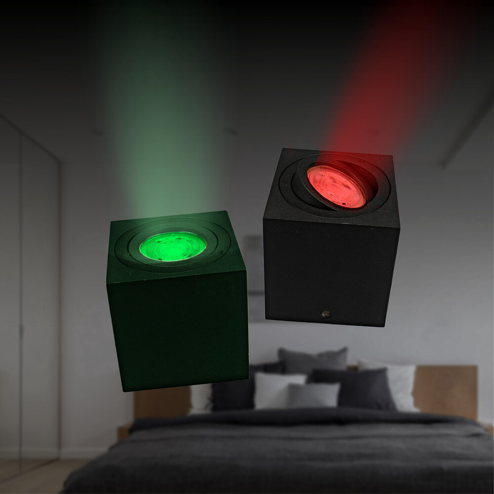 Lámparasonline Foco de Superficie LED inteligente - Cuadrado - Negro - 4,9W - RGB+CCT - Inclinable - IP20