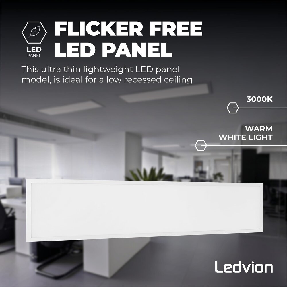 Ledvion Panel LED Lumileds 120x30 - 36W - 117 Lm/W - 3000K - UGR <22 - 5 años de garantía
