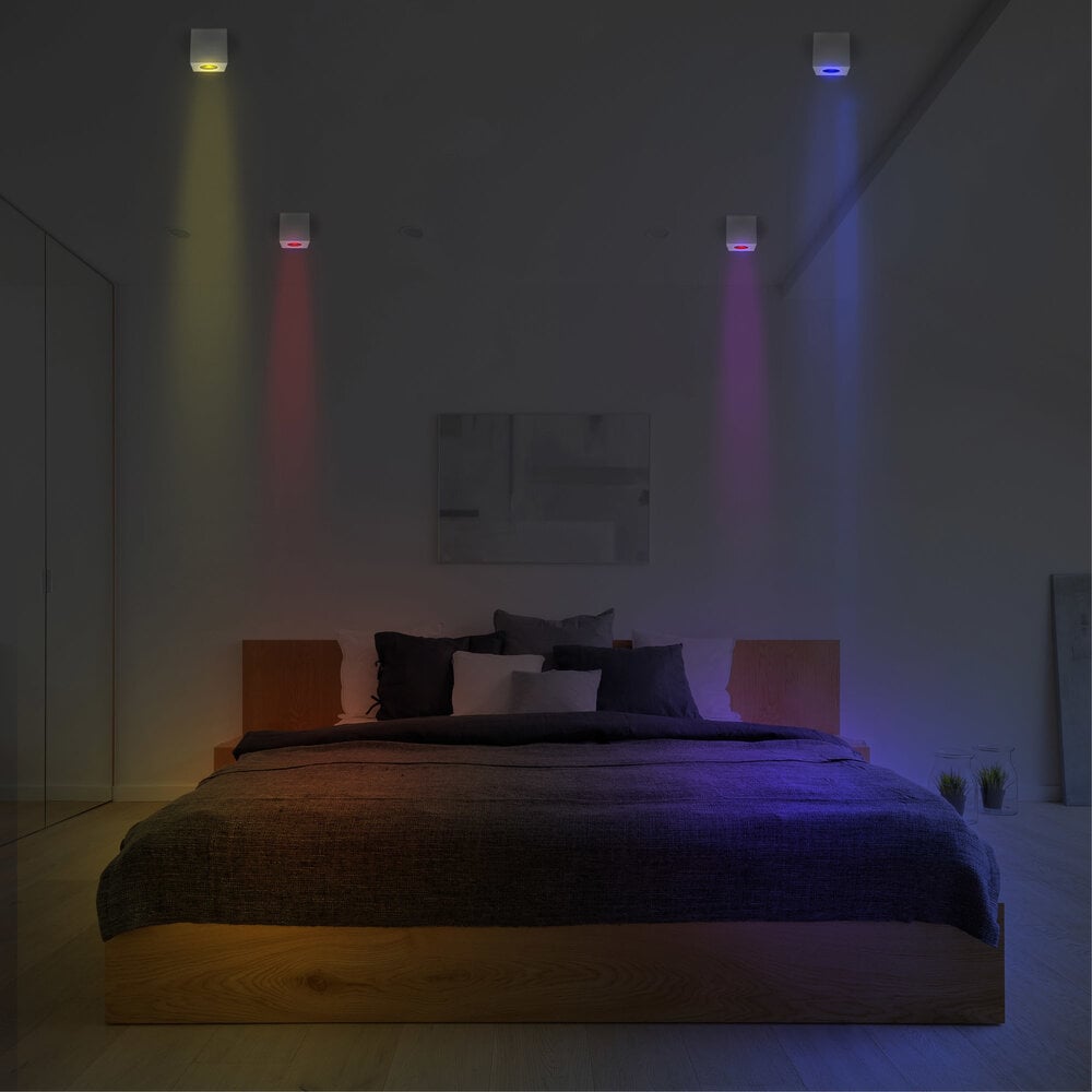 Lámparasonline Foco de Superficie LED Inteligente - Cuadrado - Blanco - 4,9W - RGB+CCT - Inclinable - IP20