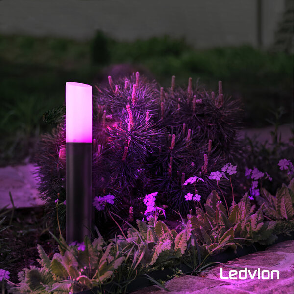 Ledvion Lámpara de pie inteligente para exterior - RGB+3000K - IP44 - Iluminación Exterior Inteligente  - Negro - Lista para usar