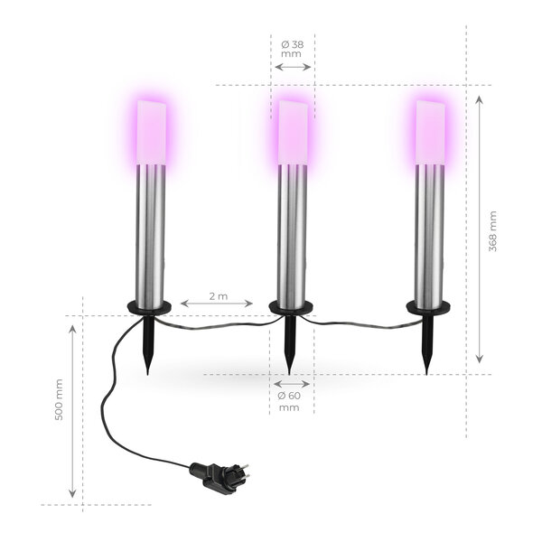 Ledvion Lámpara de pie inteligente para exterior - RGB+3000K - IP44 - Iluminación Exterior Inteligente  - Acero Inoxidable - Lista para usar