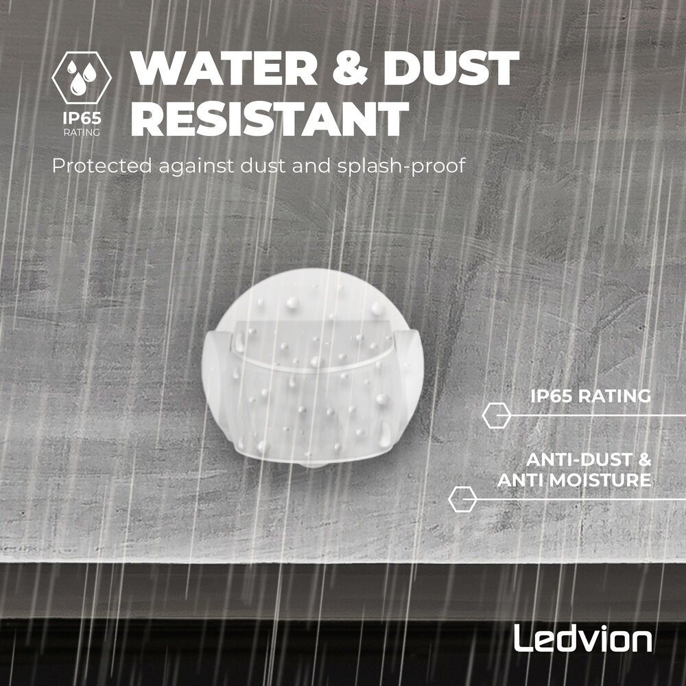 Ledvion Sensor de movimiento de Suferficie Blanco 180° Con Interruptor Crepuscular Alcance de 12M Max 600W IP65