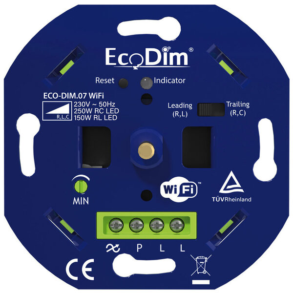 EcoDim Regulador de Intensidad de Luz LED empotrable inteligente 0-250 Watt – Corte de fase