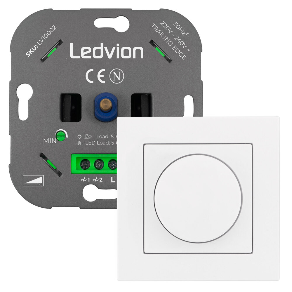Ledvion Regulador de Intensidad de Luz LED 5-600 Watt 220-240V - Corte de fase - Universal - Completo