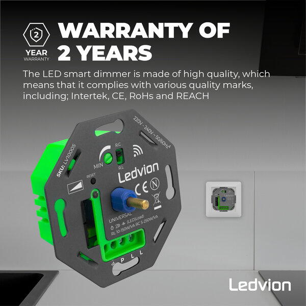 Ledvion Regulador de Intensidad de Luz LED Inteligente 5-250W LED 220-240V - Corte de fase - Universal