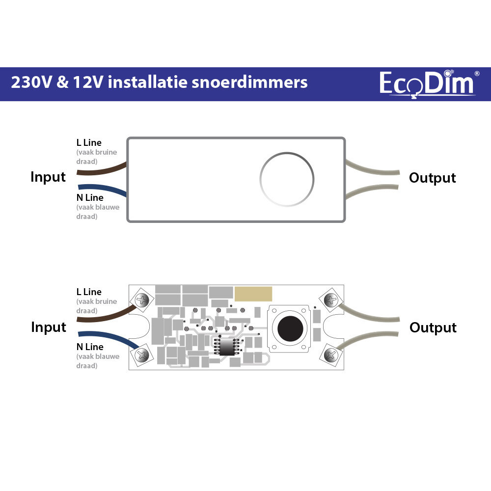 EcoDim Interruptor de paso LED Blanco 0-50 Watt 220-240V - Corte de fase