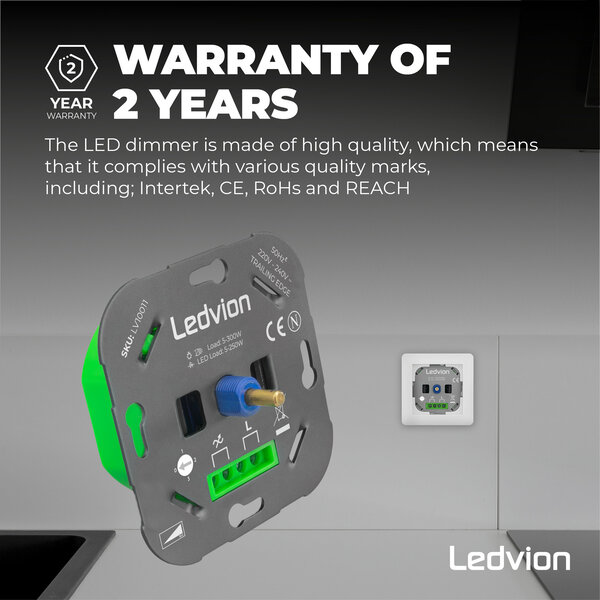 Ledvion Regulador de Intensidad de Luz LED - Circuito alterno >2 dimmers, 1 punto de luz - 5-250W - Corte de fase - Universal