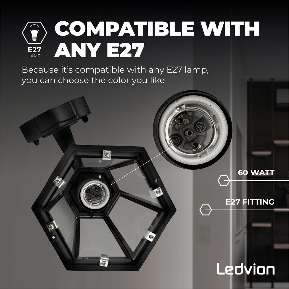 Ledvion Aplique con sensor - Negro Clásico - Casquillo E27 - IP44