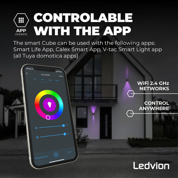 Ledvion Aplique de Pared Inteligente LED - Nevada Negro 6,5W - RGBWW - IP54
