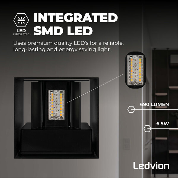 Ledvion Aplique de Pared Inteligente LED - Nevada Negro 6,5W - RGBWW - IP54