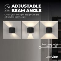 Ledvion Aplique de Pared regulable Redondo LED Negro - Bidireccional - 3000K - 7W