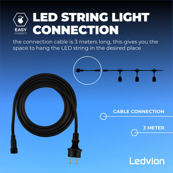 Ledvion Cable de alimentación de 3 metros incl. enchufe para Guirnalda de luces LED - IP44