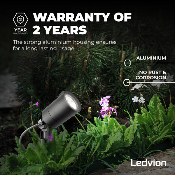 Ledvion IP65 - Foco LED de Exterior con pincho - Casquillo GU10 - Cable de 2 Metros - Antracita