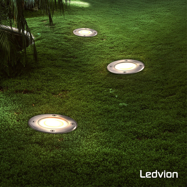 Ledvion 9x Foco LED empotrable de suelo Redondo - IP67 - 5W - 2700K - Cable 1M