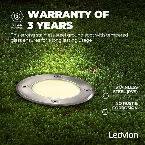 Ledvion 3x Foco LED empotrable de suelo Redondo - IP67 - 5W - 4000K - Cable 1M