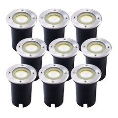 9x Foco LED empotrable de suelo Redondo - IP67 - 5W - 4000K - Cable 1M