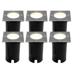 6x Foco LED empotrable de suelo Cuadrado - IP67 - 5W - 2700K - Cable 1M