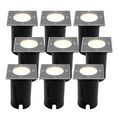 9x Foco LED empotrable de suelo Cuadrado - IP67 - 5W - 2700K - Cable 1M