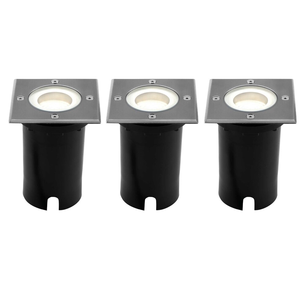 Ledvion Set de 3 Focos LED Empotrable en suelo - IP67 - 5W - 4000K - Cuadrado - Cable de 1 metro - Acero Inox