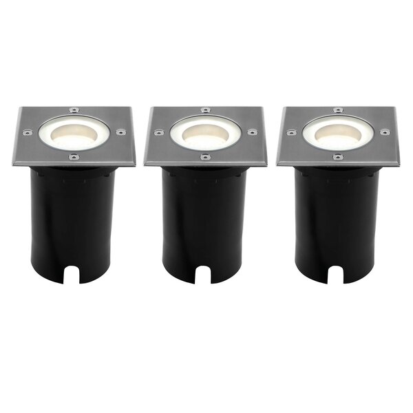 Ledvion Set de 3 Focos LED Empotrable en suelo - IP67 - 5W - 4000K - Cuadrado - Cable de 1 metro - Acero Inox