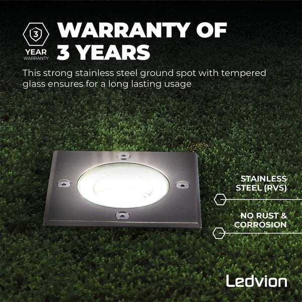Ledvion 6x Foco LED empotrable de suelo Cuadrado - IP67 - 5W - 4000K - Cable 1M