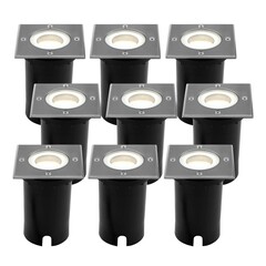 9x Foco LED empotrable de suelo Cuadrado - IP67 - 5W - 4000K - Cable 1M