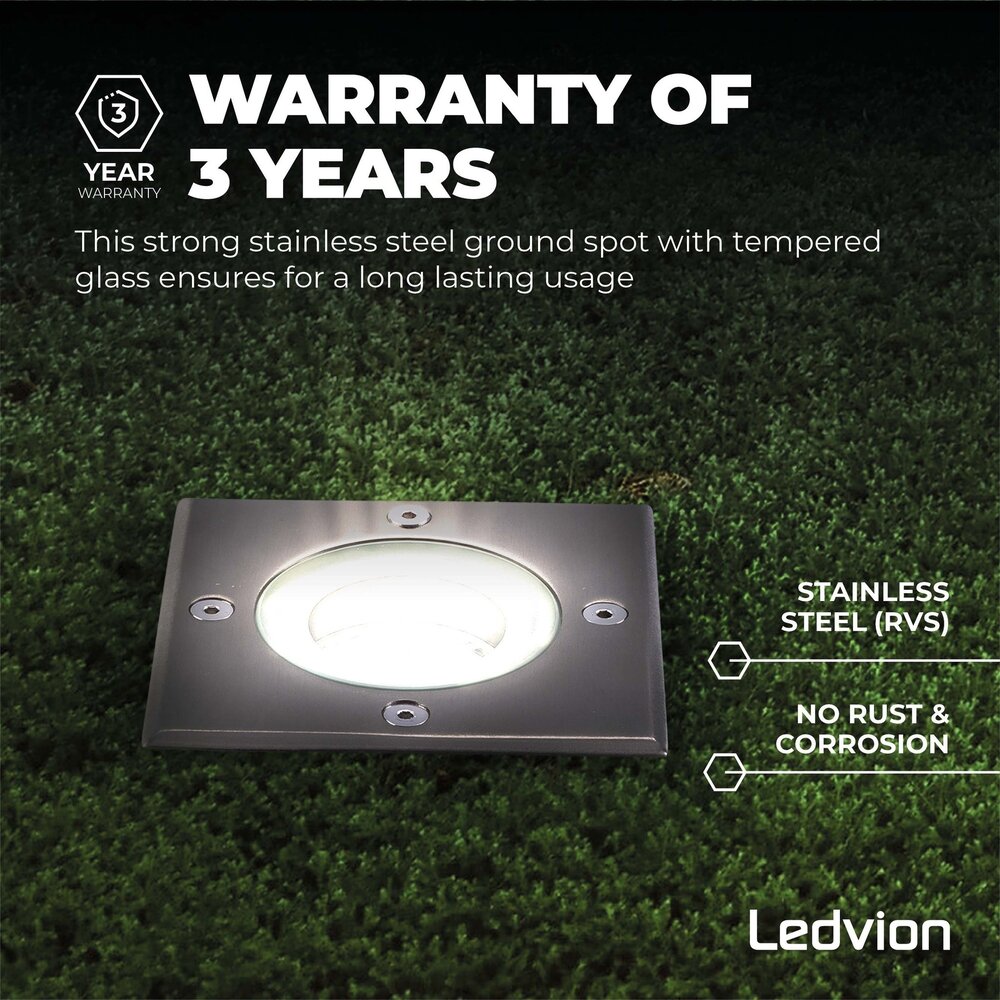 Ledvion 9x Foco LED empotrable de suelo Cuadrado - IP67 - 5W - 4000K - Cable 1M