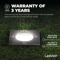 Ledvion 9x Foco LED empotrable de suelo Cuadrado - IP67 - 5W - 4000K - Cable 1M