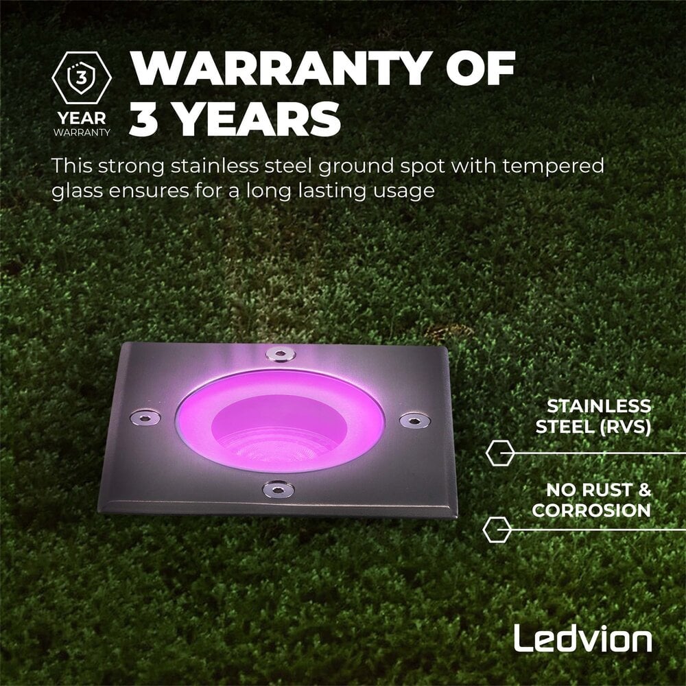 Ledvion Foco LED empotrable de suelo Cuadrado - IP67 - 4,9W - RGB+CCT - Cable 1M