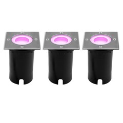 3x Foco LED empotrable de suelo Cuadrado - IP67 - 4,9W - RGB+CCT - Cable 1M