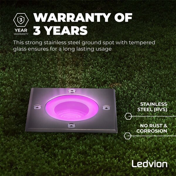 Ledvion 6x Foco LED empotrable de suelo Cuadrado - IP67 - 4,9W - RGB+CCT - Cable 1M