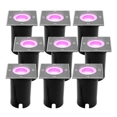 9x Foco LED empotrable de suelo Cuadrado - IP67 - 4,9W - RGB+CCT - Cable 1M