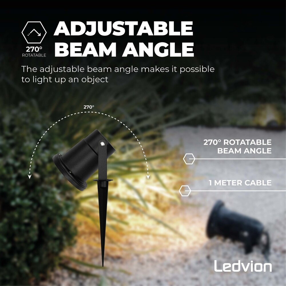 Ledvion 6x Foco LED de Exterior con pincho - IP65 - 5W - 6500K - Cable 1M - Aluminio