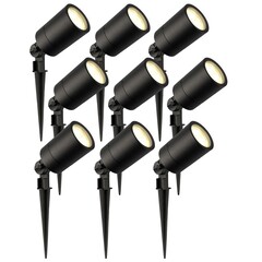 9x Foco LED de Exterior con pincho - IP65 - 5W - 2700K - Cable de 2 Metros