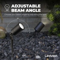 Ledvion 3x Foco LED de Exterior con pincho - IP65 - 5W - 6500K - Cable de 2 Metros - Negro