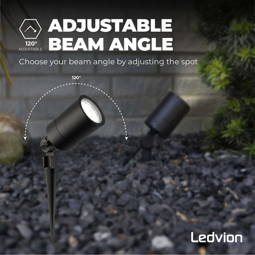 Ledvion 6x Foco LED de Exterior con pincho - IP65 - 5W - 6500K - Cable de 2 Metros - Negro