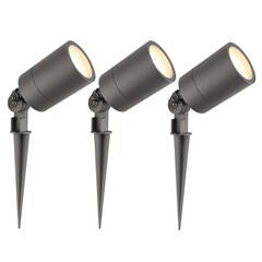 3x Foco LED de Exterior con pincho - IP65 - 5W - 2700K - Cable de 2 Metros - Antracita