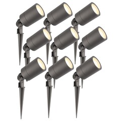 9x Foco LED de Exterior con pincho - IP65 - 5W - 2700K - Cable de 2 Metros - Antracita