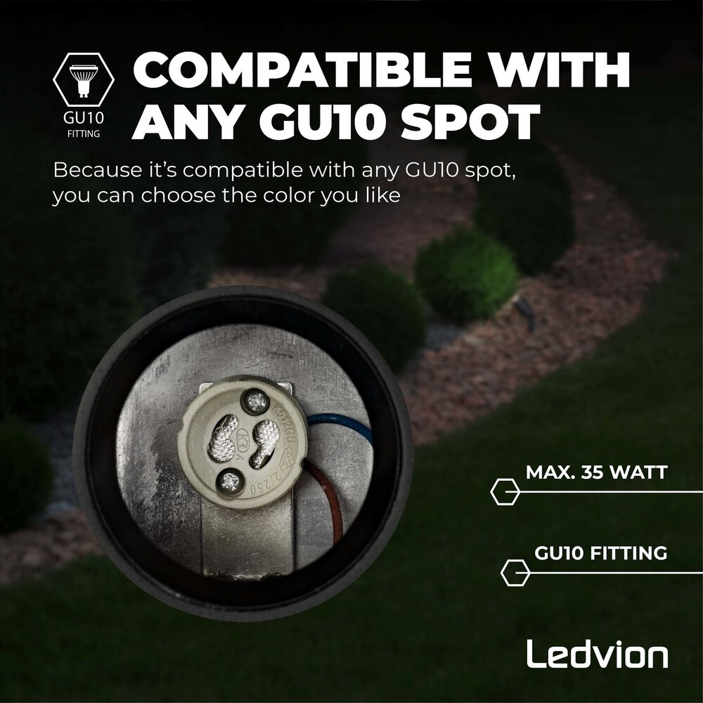 Ledvion 3x Foco LED de Exterior con pincho - IP65 - Aluminio - Cable de 1 metro - Casquillo GU10 - Negro