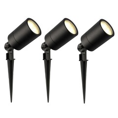 3x Foco LED de Exterior con pincho - IP65 - 5W -2700K - Cable de 1 Metro - Negro