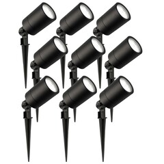 9x Foco LED de Exterior con pincho - IP65 - 5W - 6500K - Cable de 1 Metro - Negro