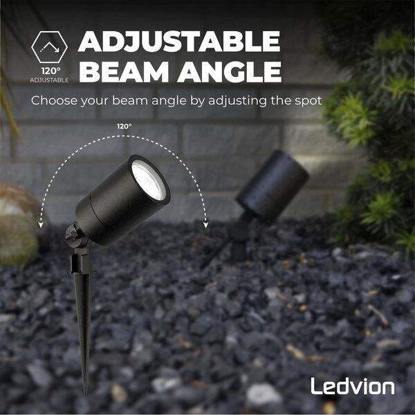Ledvion 9x Foco LED de Exterior con pincho - IP65 - 5W - 6500K - Cable de 1 Metro - Negro