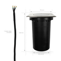 Ledvion Foco LED Empotrable en suelo - IP67 - GU10 - Cuadrado - Cable de 1 metro - Acero Inox