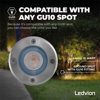 Ledvion Foco LED empotrable de suelo LED Redondo IP67 - GU10 - Cable 1m