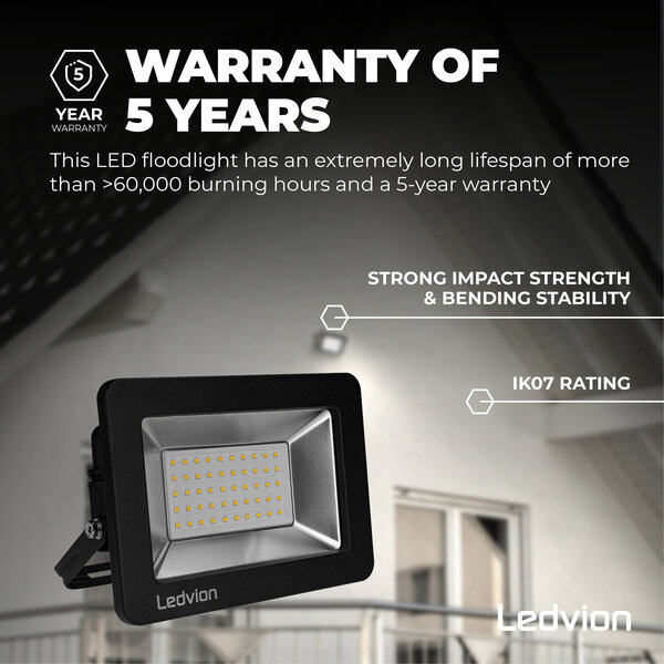 Ledvion Proyector LED 50W - Osram - IP65 - 120lm/W - Color Blanco Natural - 5 años de garantía