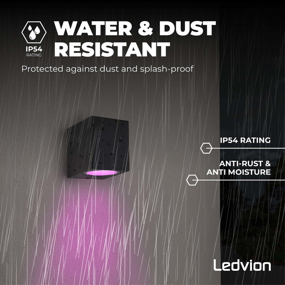 Ledvion Aplique de Exterior LED Intelligente 4,9W - Aluminio - Negro - RGB + CCT - IP54
